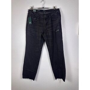 Wild Fable Womens Mid Rise Curvy Straight Jeans Black Distressed Raw Hem Size 14